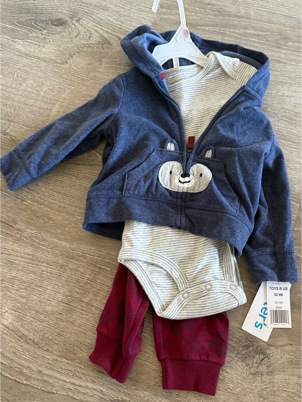 Carter’s Bodysuit, Zip Sweater with Hood, and Pant Set, 9 months